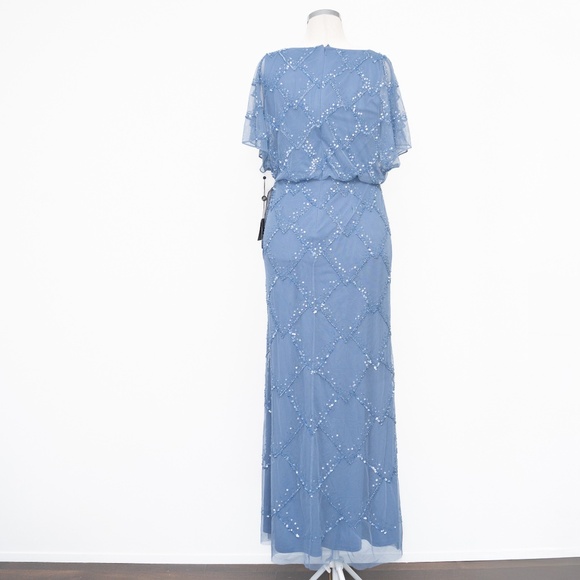 Adrianna Papell -  Beaded Blouson Gown With Flutter Sleeves - Picture 5 of 15